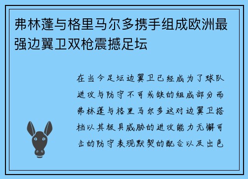 弗林蓬与格里马尔多携手组成欧洲最强边翼卫双枪震撼足坛 弗林蓬与格里马尔多携手组成欧洲最强边翼卫双枪震撼足坛